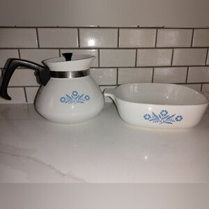 Corningware Blue Cornflower Teapot And Casserole Dish